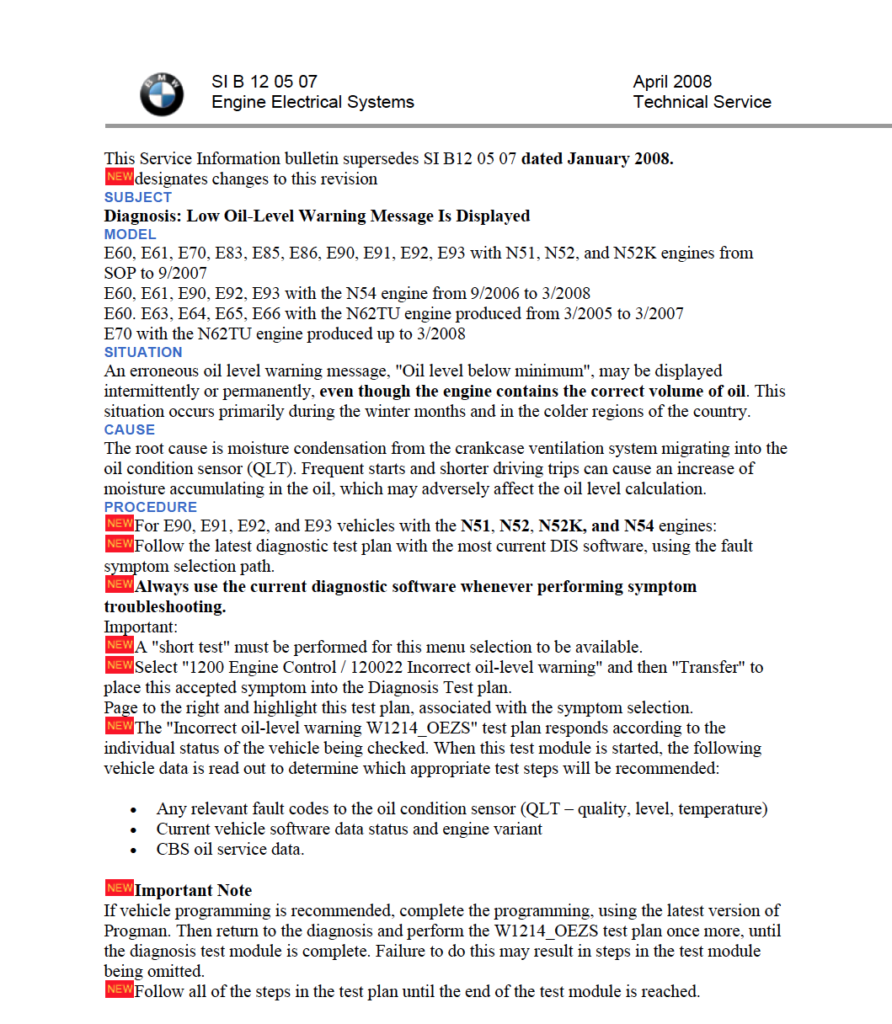 BMW Oil Level Sensor False Readings Malfunction Atlantic Motorcar
